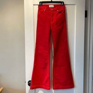 Rolla’s, tomato red, corduroy flared pants, size 25